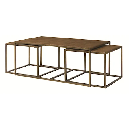 Rectangular Nesting Cocktail Table with Rubbed Bronze Metal Base